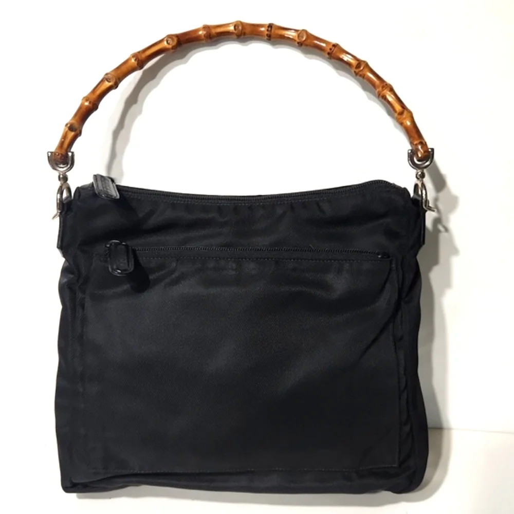 GUCCI Authentic Bamboo Black Classic Nylon Shoulder Bag 000 2058 0509 EUC!! - Picture 2 of 16